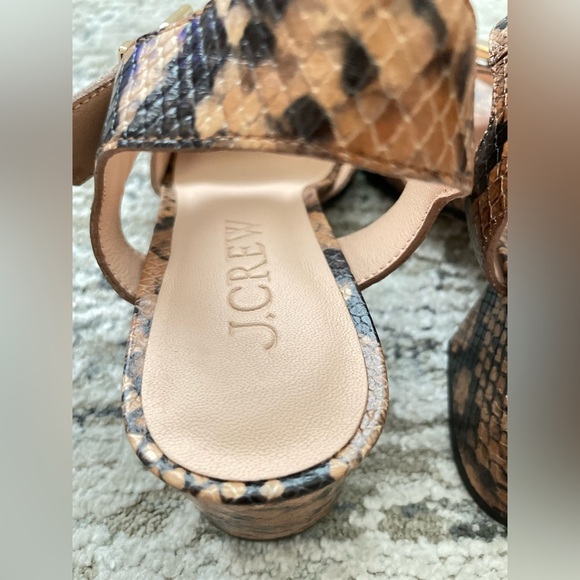 J.Crew Dylan Brown Leather Buckle Block Heel Sandals Size 6 Snake Skin Print - Picture 4 of 10